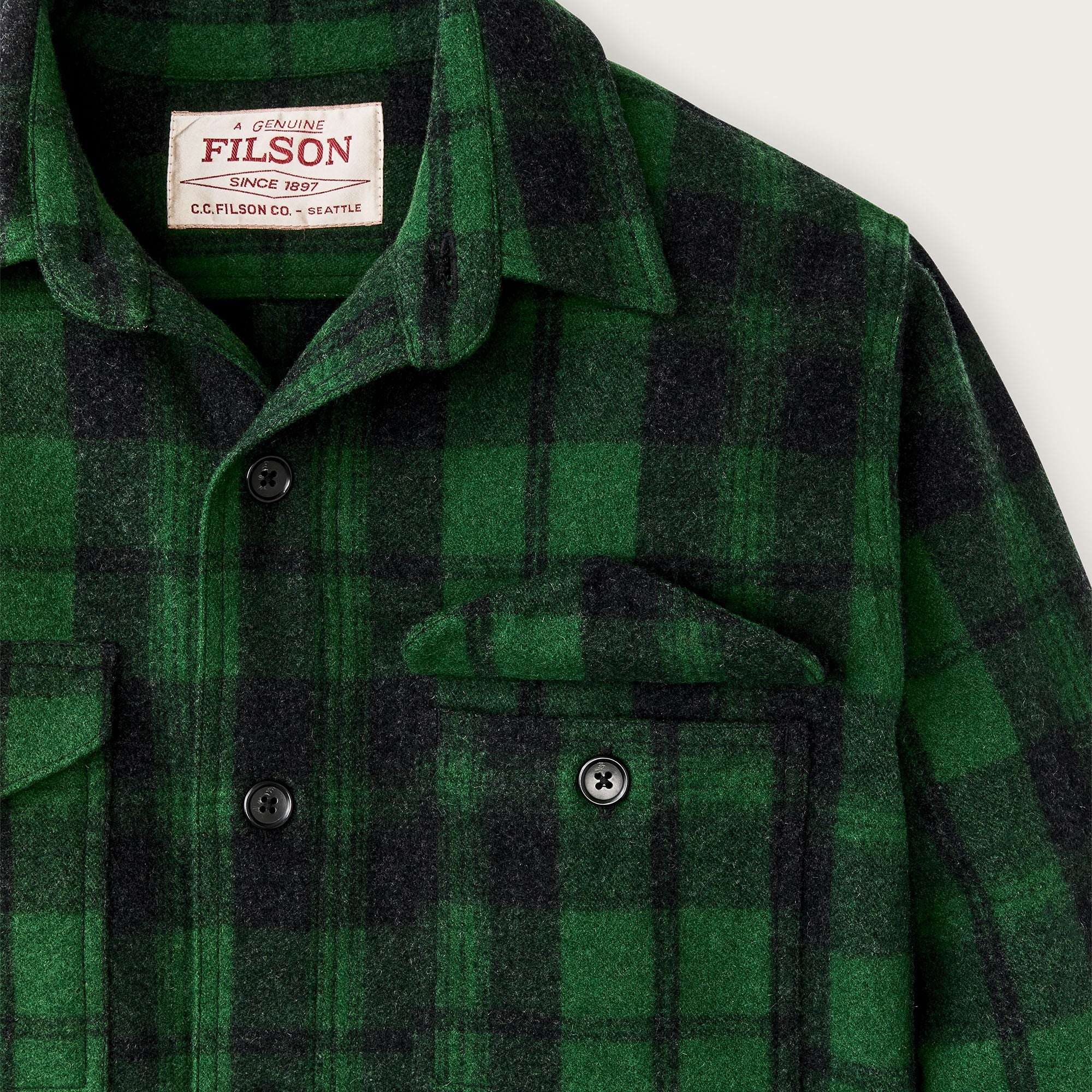 FILSON Virgin Wool Jac Shirt (Green Black Plaid) | Wild West