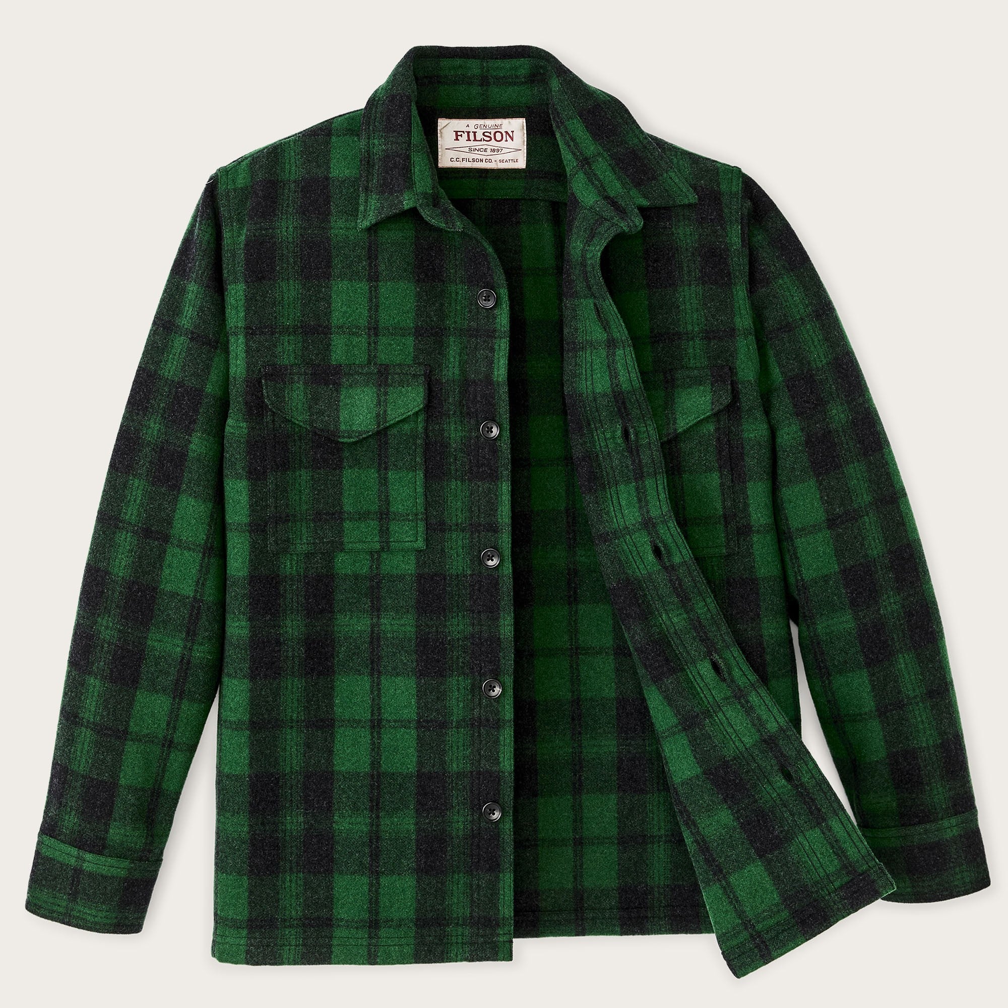 FILSON Virgin Wool Jac Shirt (Green Black Plaid) | Wild West
